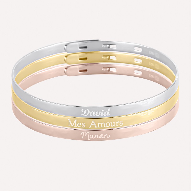 Trio petits bracelets jonc argent, argent rosé et plaqué or