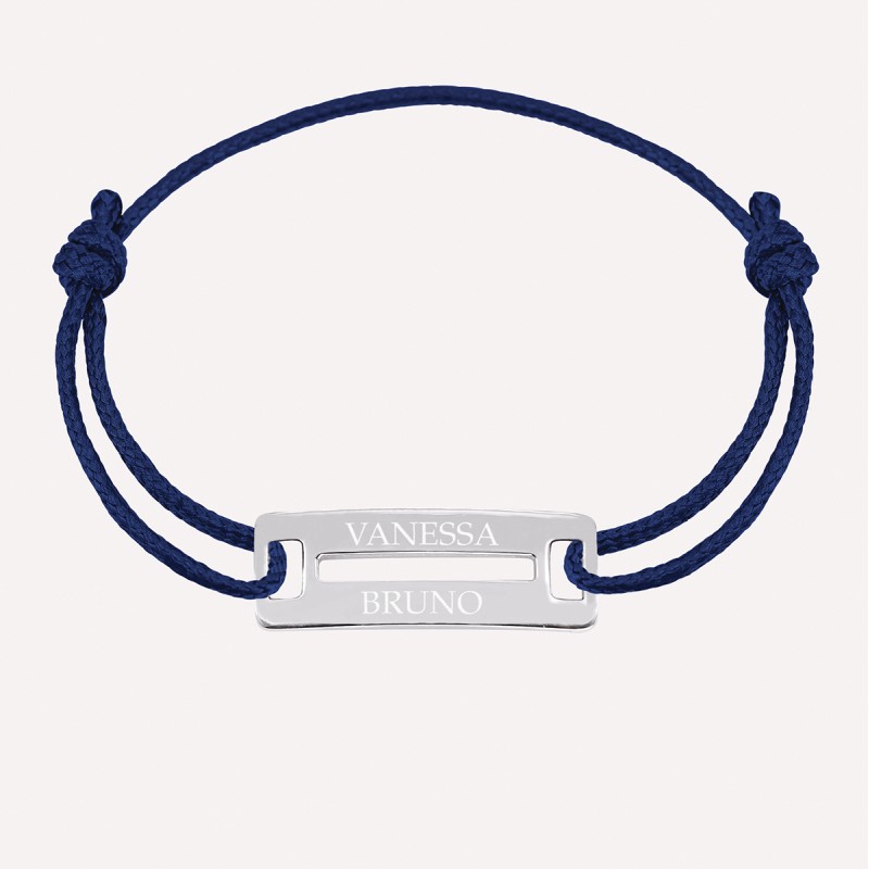 Bracelet homme personnalisé rectangle argent 925 sur cordon