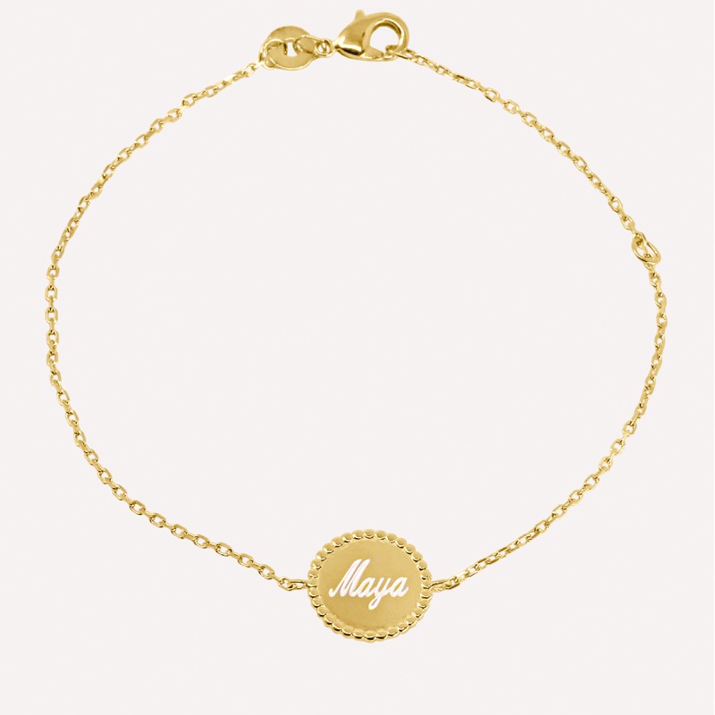 Bracelet Médaille Perlée en Plaqué Or à personnaliser