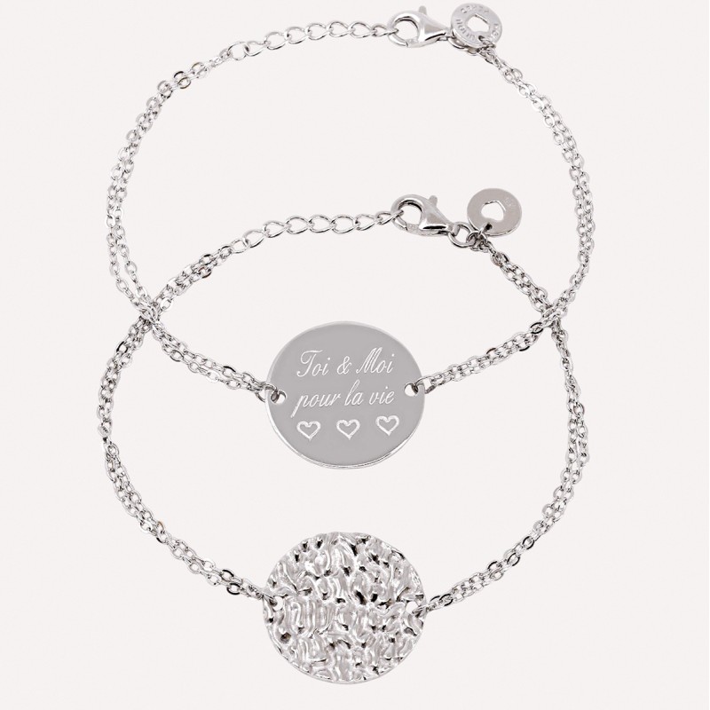 Bracelet personnalisé disque martelé sur chaine en argent rosé ou plaqué or