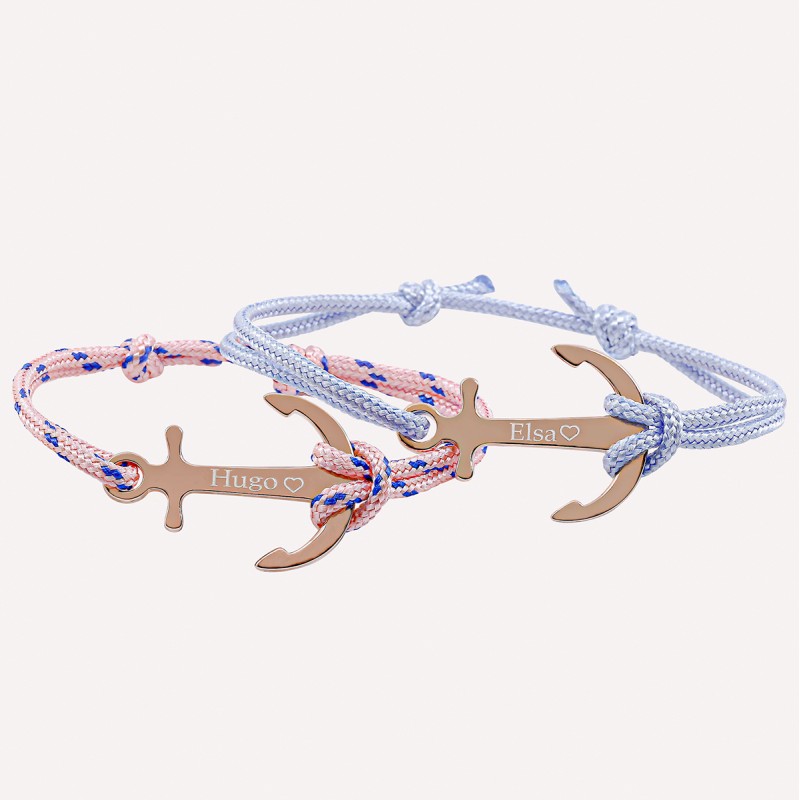Duo pour couples à personnaliser - Ancre marine en argent 925 ou plaqué or