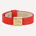 Bracelet cuir et plaque carrée en acier doré naissance à graver pour Femme