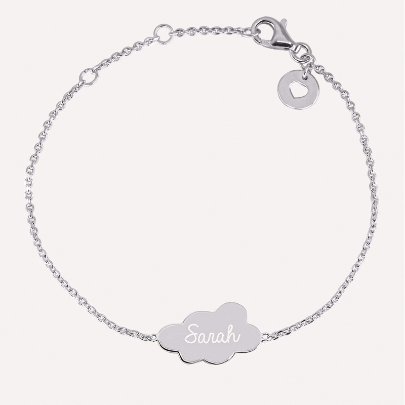 Bracelet nuage gravé sur chaîne en argent 925 ou plaqué or