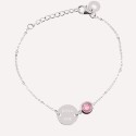 Bracelet personnalisé médaille sur chaîne et pierre rose en Argent 925