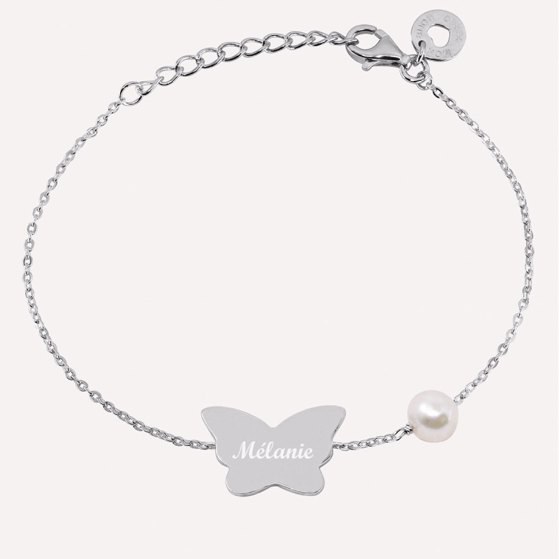Bracelet papillon et perle de culture à personnaliser en Argent 925
