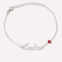 Bracelet prénom découpé coeur rouge en Argent 925
