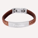 Bracelet homme cuir tressé camel / marine en acier avec gravure