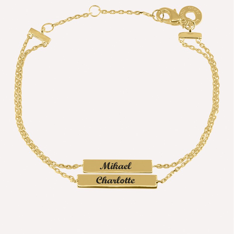 Bracelet double plaque à graver en argent 925 ou plaqué or