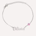 Bracelet prénom découpé coeur rose en Argent 925
