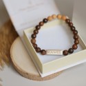 Bracelet perles bois naturel et plaque acier à personnaliser