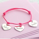 Bracelet mes petits coeurs  argent 925 et cordon rose fluo