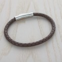 Bracelet Cuir Tressé Marron Gravure sur Fermoir