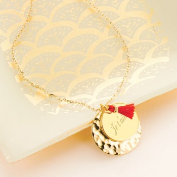 Collier double médaille et pompon à personnaliser en argent 925