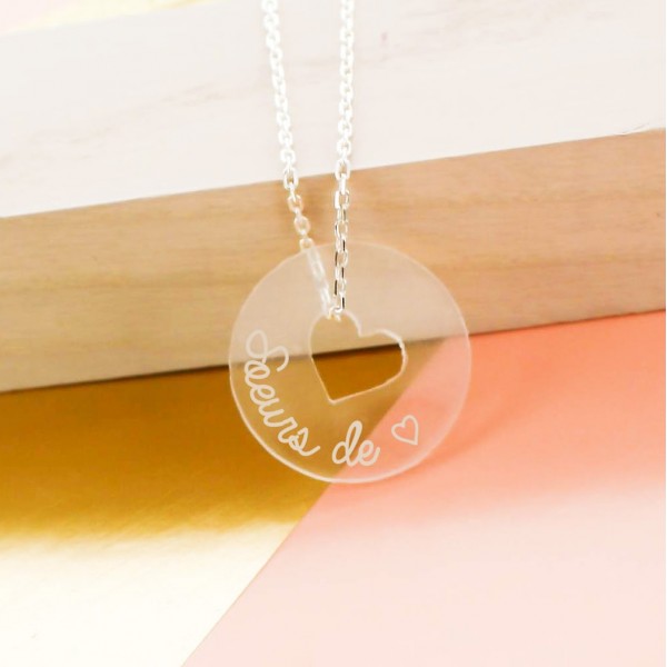 Pendentif grand jeton coeur gravé lettre manuscrite