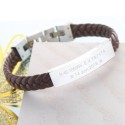 Bracelet homme cuir tressé marron et plaque gravée