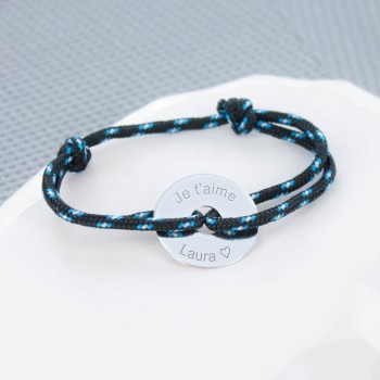 Bracelet Jeton sur cordelette marine
