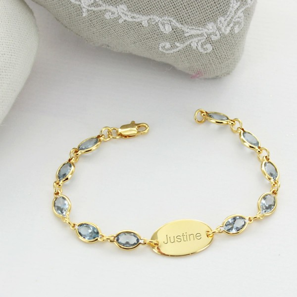 Gourmette Identite Enfant Personnalisee Avec Pierres En Zirconium Bleu Gourmette Identite Enfant Personnalisee Avec Pierres En Zirconium Bleu