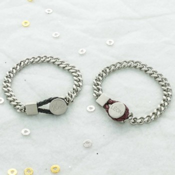 Bracelet acier pour Homme maille gourmette en Acier et Cuir