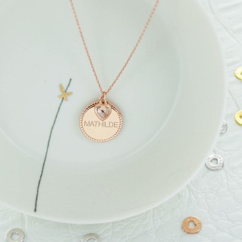 Collier coeur zirconium et medaille perlée à personnalisser