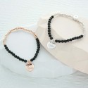 Bracelet coeur perles noires et argent à personnaliser