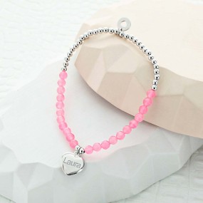 Bracelet coeur perles roses et argent à personnaliser