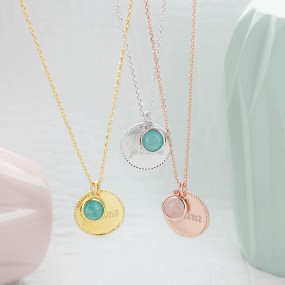 Collier médaille perlée et pierre fine ronde à personnaliser