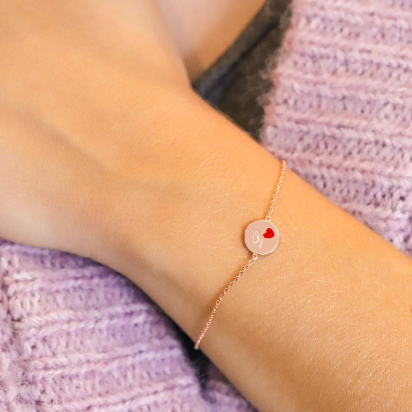 Bracelet Médaille Coeur Rouge