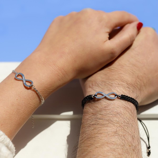 Bracelet infini personnalisé pour couple en argent