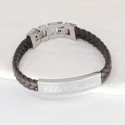 Bracelet homme cuir tressé marron et plaque gravée
