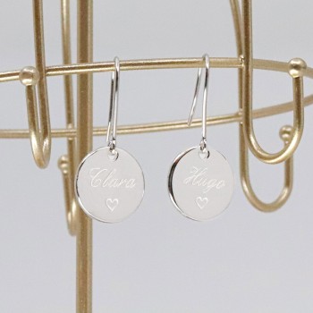 Boucles d'oreilles rondes à graver lettre anglaise