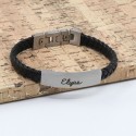 Bracelet gravé pour Homme en Acier Mat et Cuir Tressé