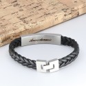 Bracelet gravé pour Homme en Acier Mat et Cuir Tressé