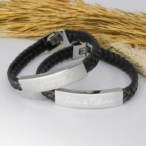 Bracelet gravé pour Homme en Acier et Cuir