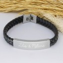 Bracelet gravé pour Homme en Acier et Cuir Tressé