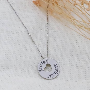 Pendentif jeton coeur en Or blanc 18 carat à personnaliser