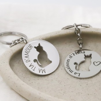 Porte clés personnalisé Chat & Chien en acier inoxydable