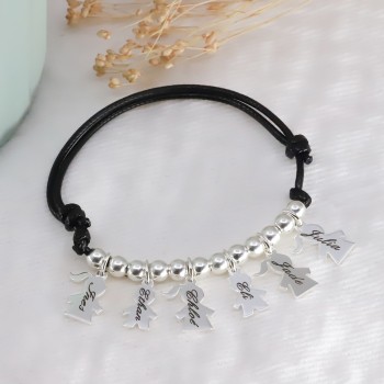 Bracelet 6 chérubins Argent 925 (Noir)