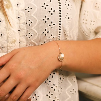 Bracelet personnalisé Fleur de Nacre en argent rosé