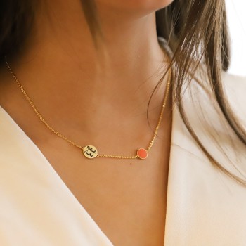 Collier Médaille Pastille Corail à Personnaliser en plaqué or