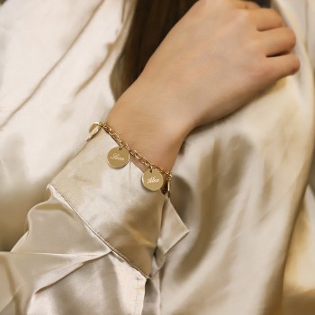 Bracelet 4 médailles personnalisées en plaque or
