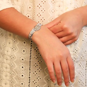 Bracelet Liberty Plaque Ovale Argent 925  à personnaliser - Myosotis