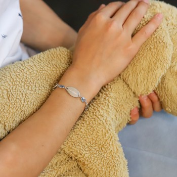 Gourmette identité enfant personnalisée avec pierres en zirconium bleu