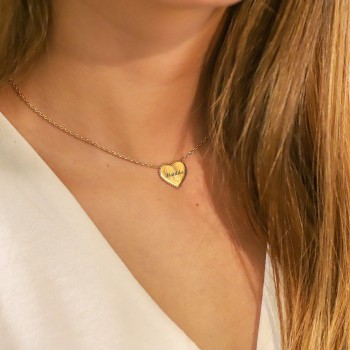 Collier coeur perlé plaqué or photo portée