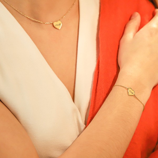 Collier et bracelet coeur perlé plaqué or