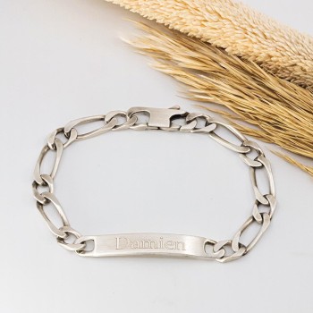 Gourmette identité homme gravée maille alternée mat