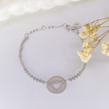 Bracelet gravé forme coeur en argent et lettre script