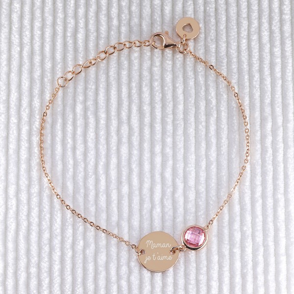 Bracelet médaille personnalisée sur chaîne argent rosé 