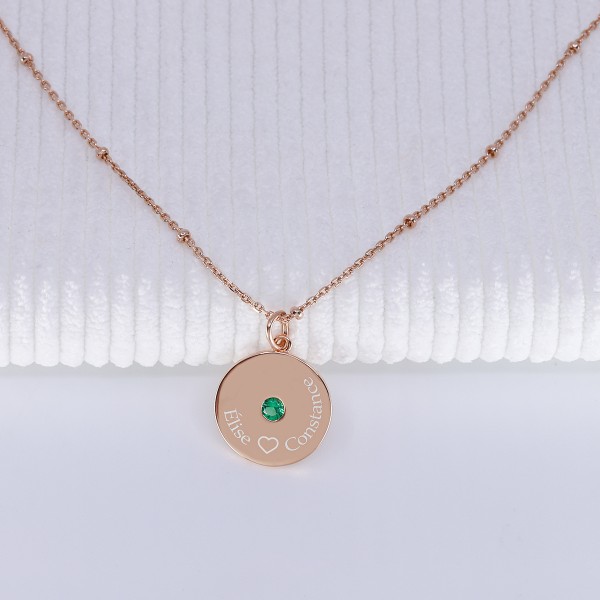 Pendentif pierre de naissance à personnaliser argent rosé