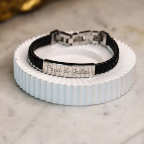 Bracelet gravé pour Homme en Acier et Cuir