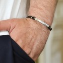 Bracelet Homme en Acier et Cuir gravure sur le côté